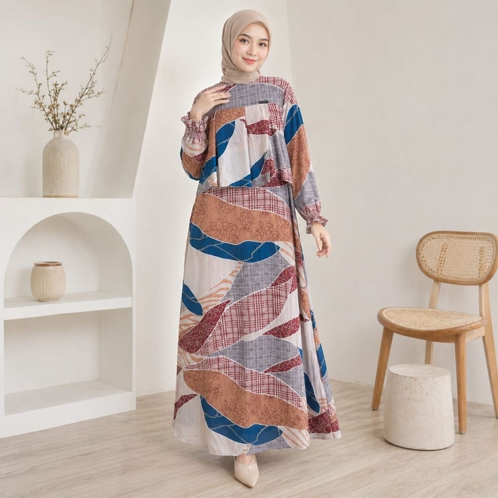 Zalora Dress Gamis Wanita Motif Premium Elegan Dress Kondangan Modern dress tunangan dress kondanga 