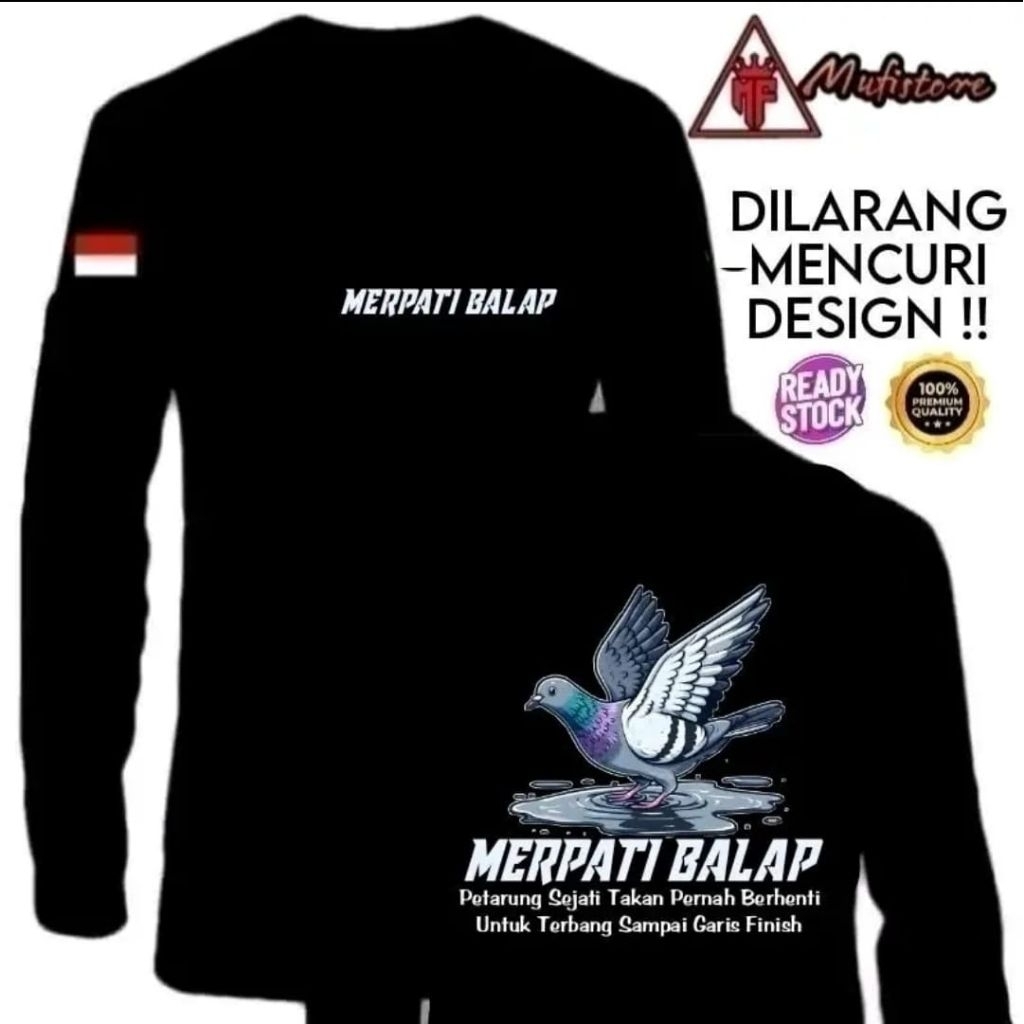 KAOS LENGAN PANJANG, MERPATI BALAP, WARNA TULISAN PUTIH