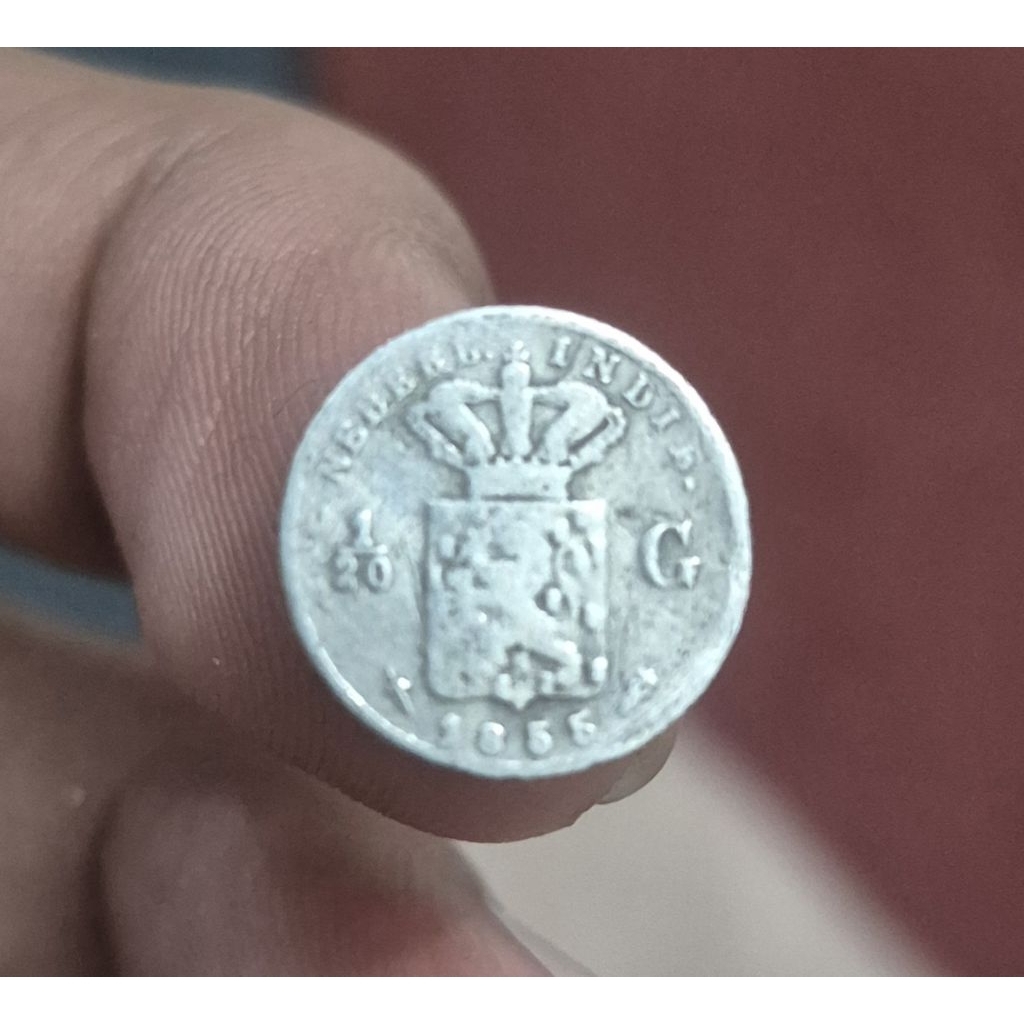 Koleksi Koin Perak Kuno 1/20 Gulden Tahun 1855 (RARE)