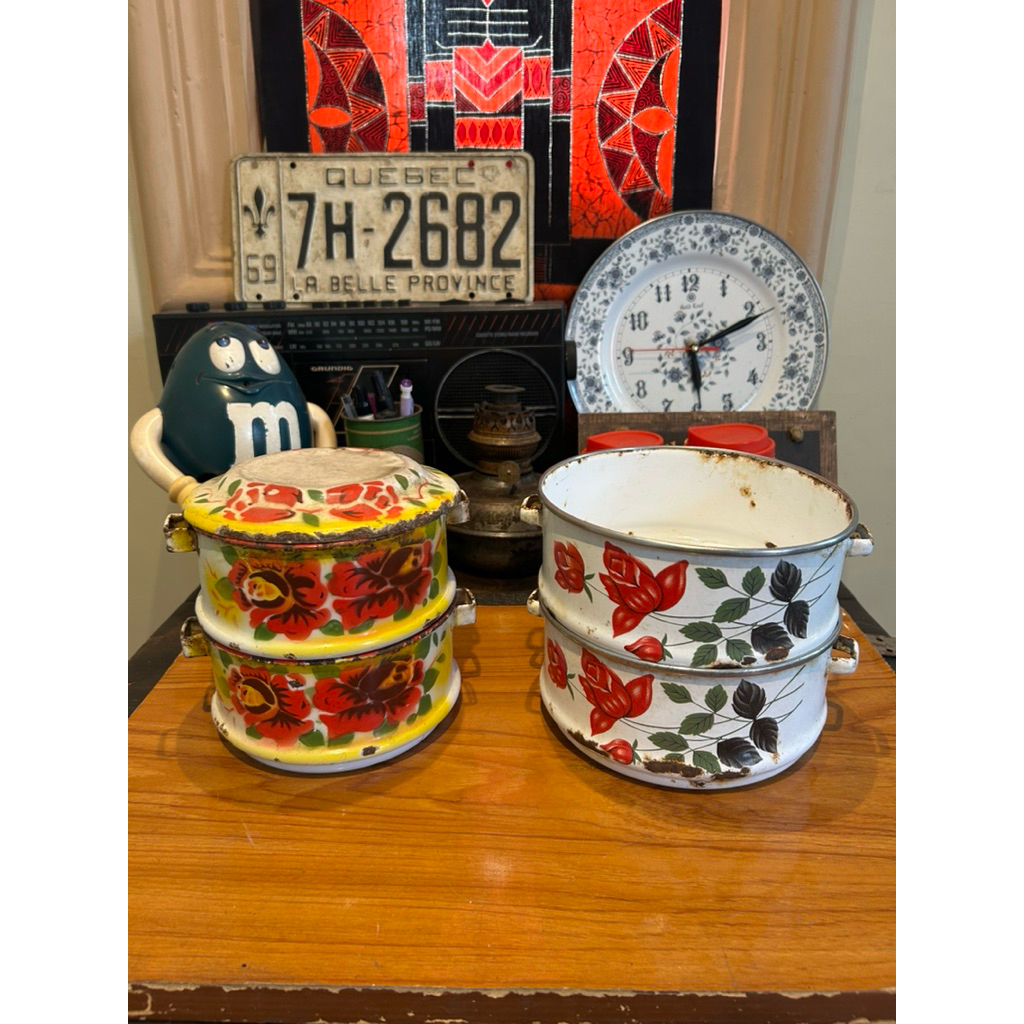 2 Set Rantang Kedawung Vintage Antik Enamel Jadul Koleksi Dekorasi