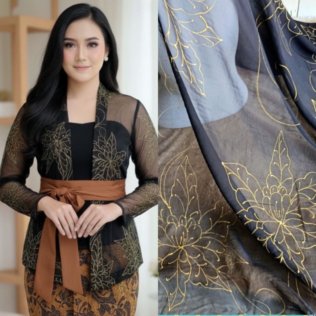 Kain kebaya lukis tinta emas//bahan kain kebaya bali//atasan kebaya modern