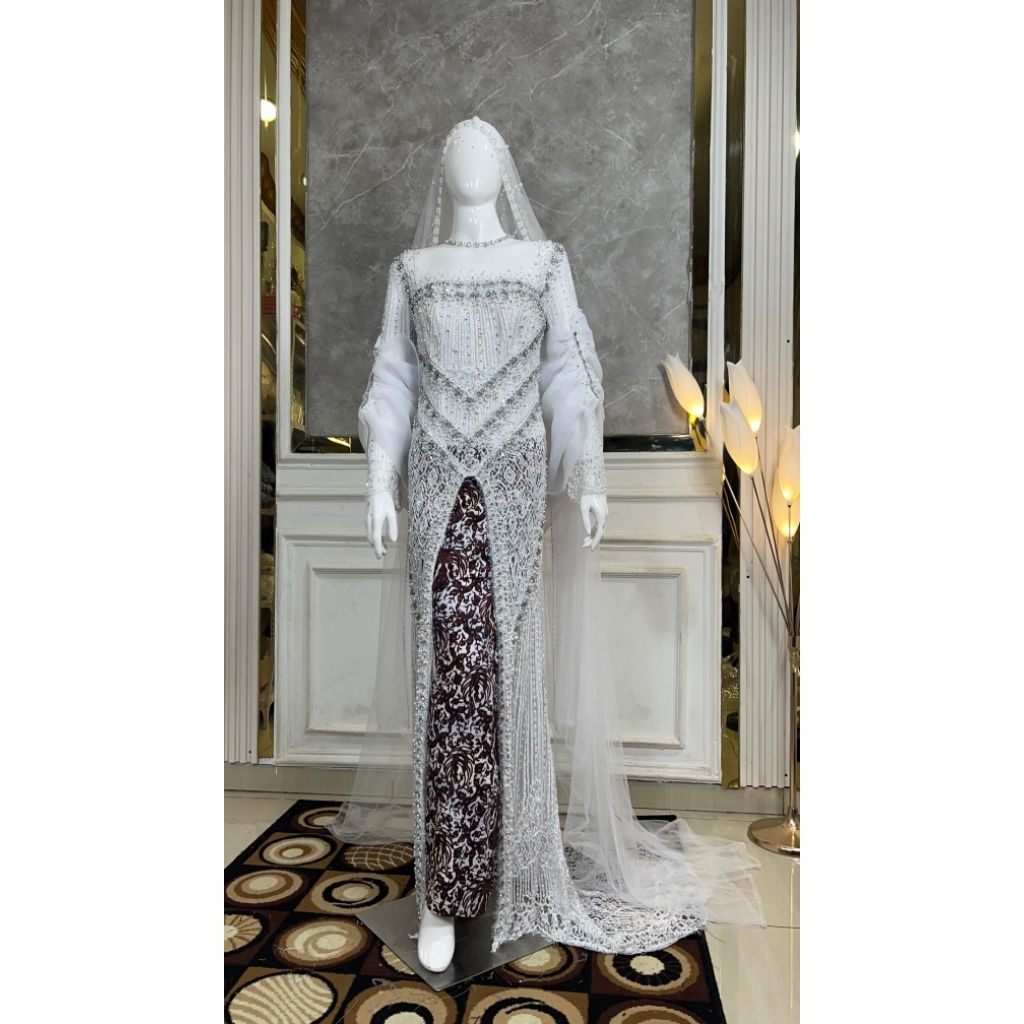 kebaya pengantin putih murah/gaun pengantin putih murah/slim putih full Payet