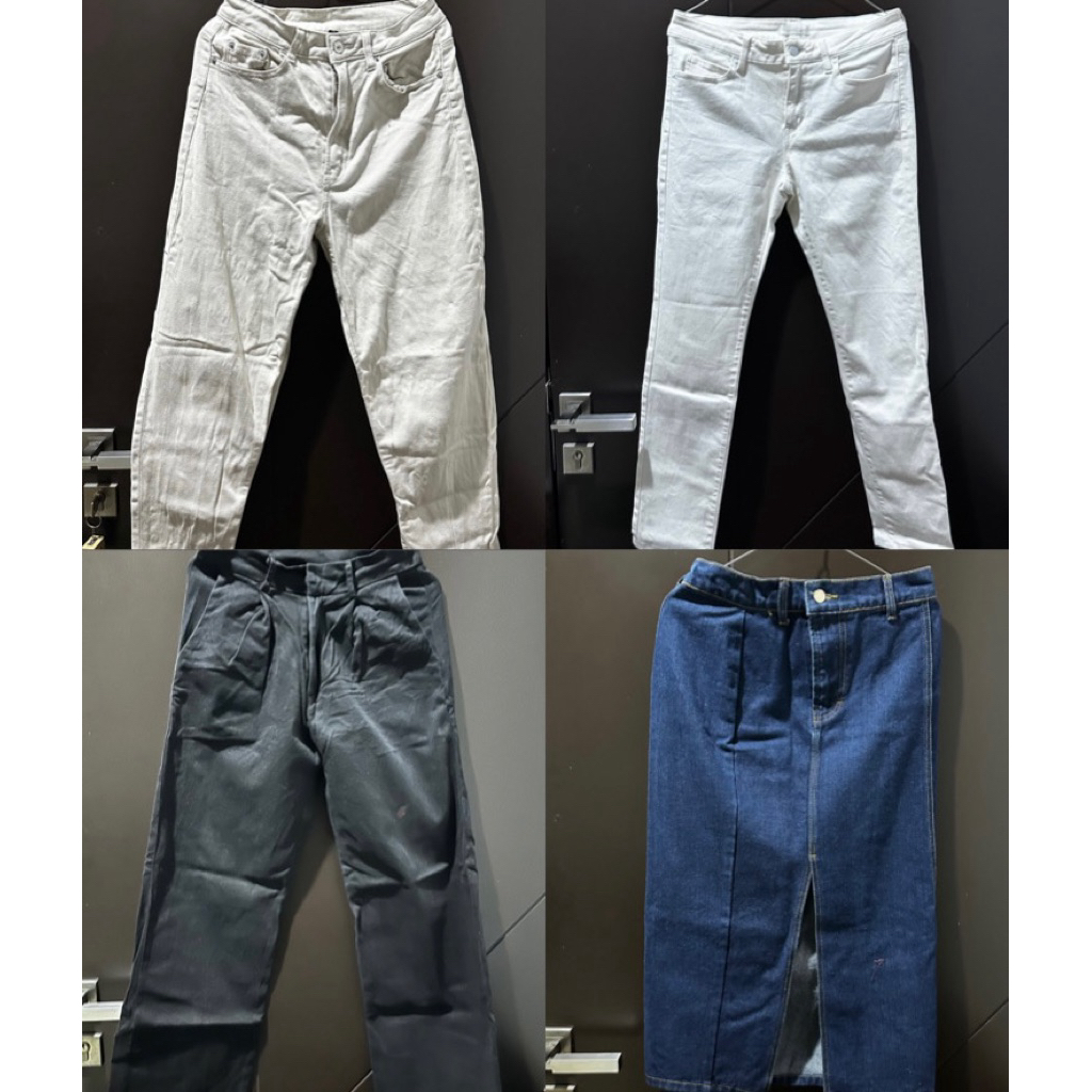 DENIM JEANS CELANA PANJANG HITAM DENIM PUTIH DAN ROK DENIM UNIQLO H&M Cottonink