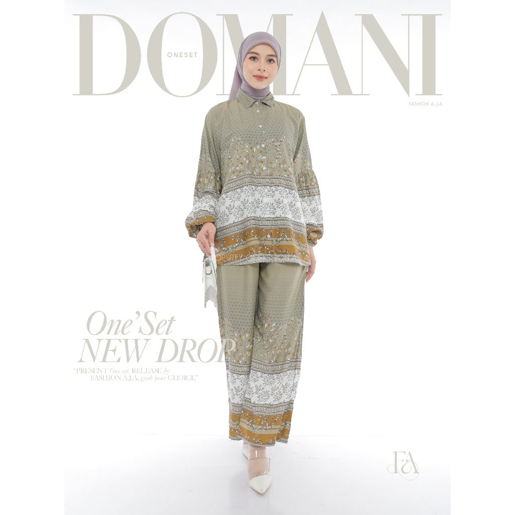 Domani Daily One Set Rayon Premium Setelan Celana Kulot Wanita Rayon Motif Bunga Warna Nude Begie