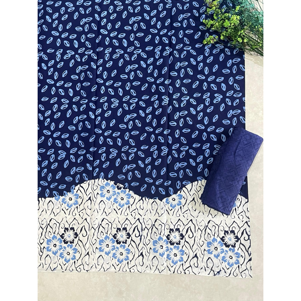 kain batik katun cap pastel dimensi pinggir gelombang set viscose polos