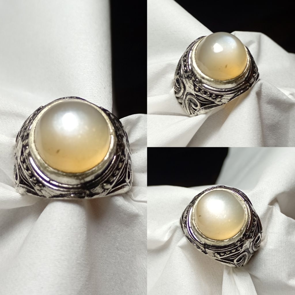 Batu cincin natural moonstone biduri bulan star tapak jalak Vv66