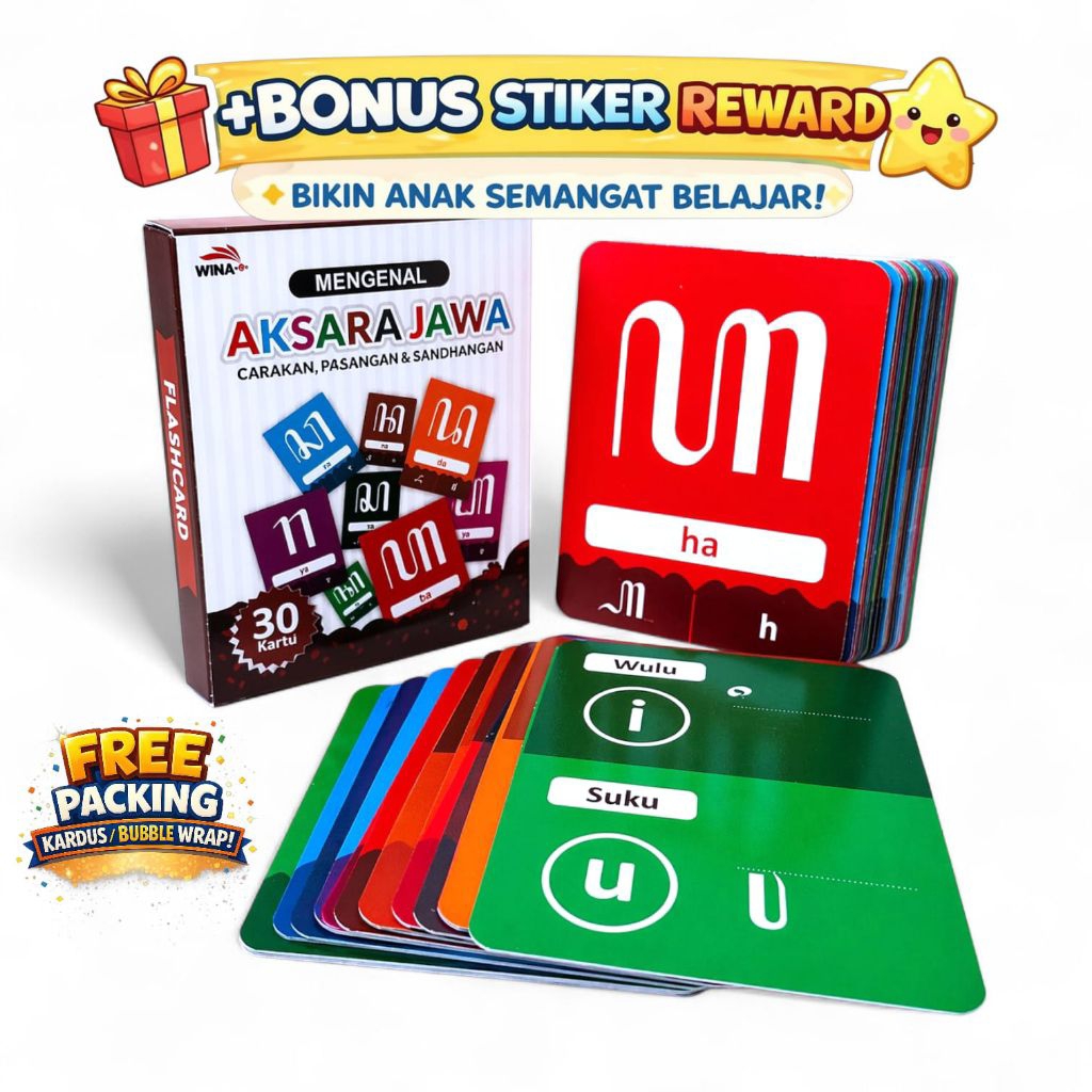 FLASHCARD AKSARA JAWA HANACARAKA LENGKAP + MURDA REKAN SWARA | Kartu Edukasi Anak TK SD Belajar Memb