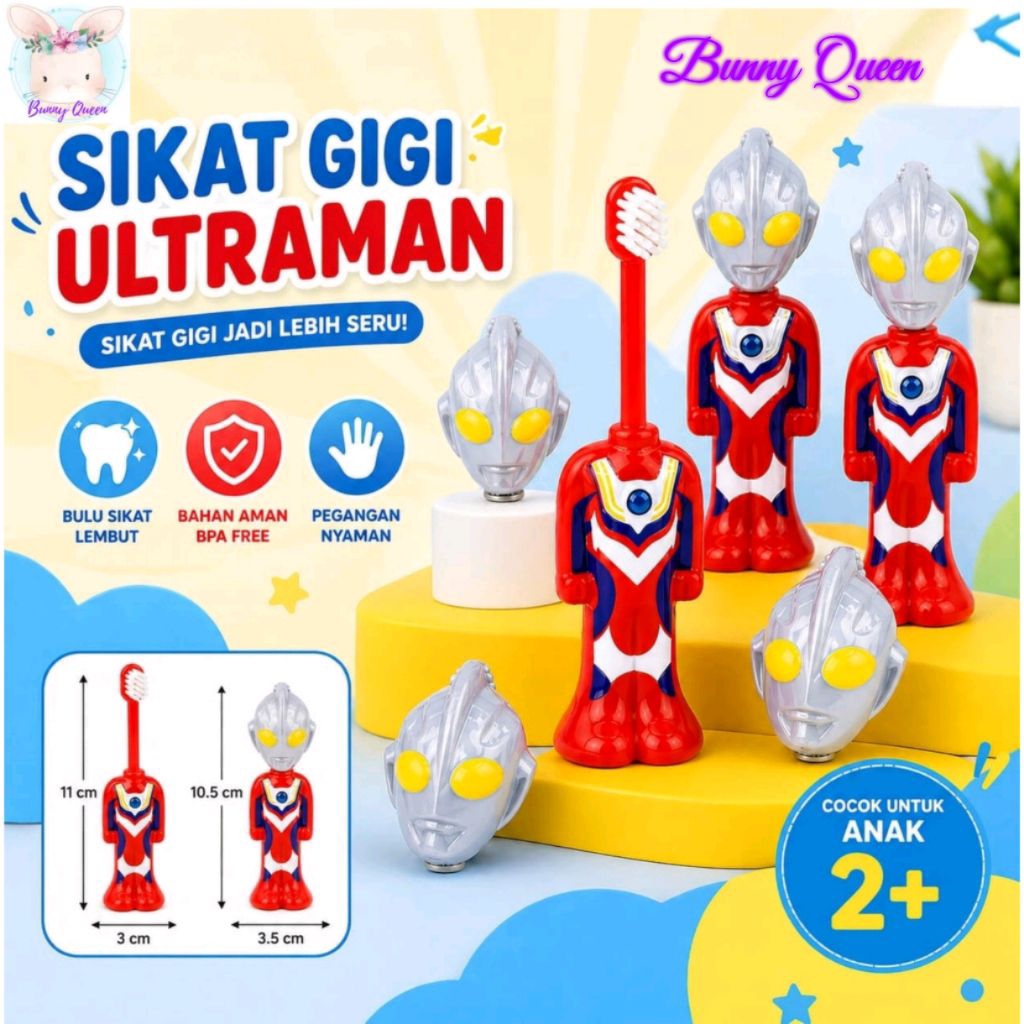 Sikat Gigi Anak Ultraman 2 in 1 dengan tutup Sikat Gigi Karakter