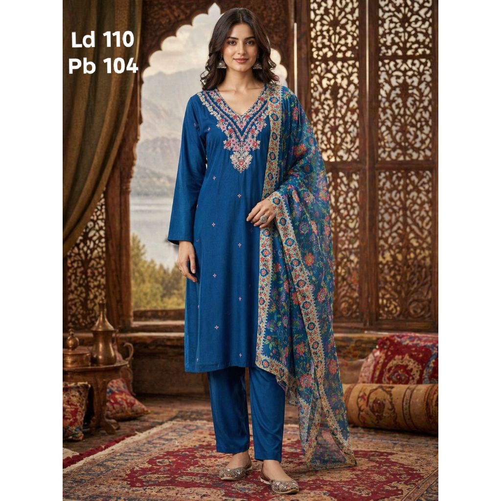 PROMO Anarkali Baju India Pesta Set Sele Celana Premium Payet Hotpik Swarovsky Biru Blue