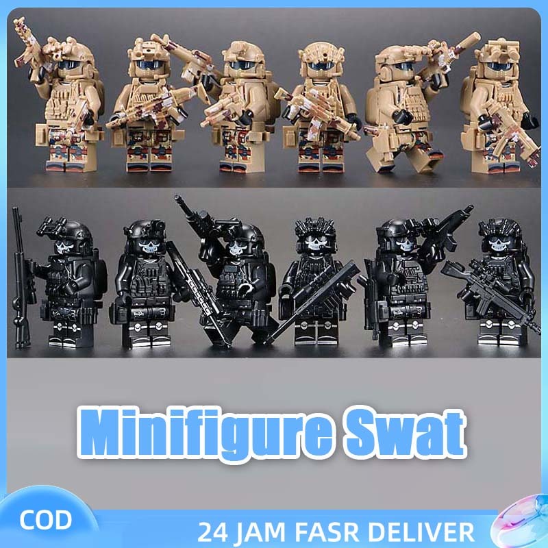 6pcs/Set Lego Army Soldier Kecil Lego Orang Tentara Lego Swat Tim Hantu Swat