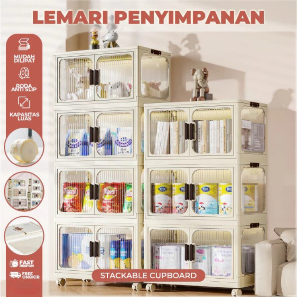Lemari Plastik Serbaguna Lemari Pakaian Plastik Kotak Penyimpanan Lipat 2susun/3susun/4susun/5susun