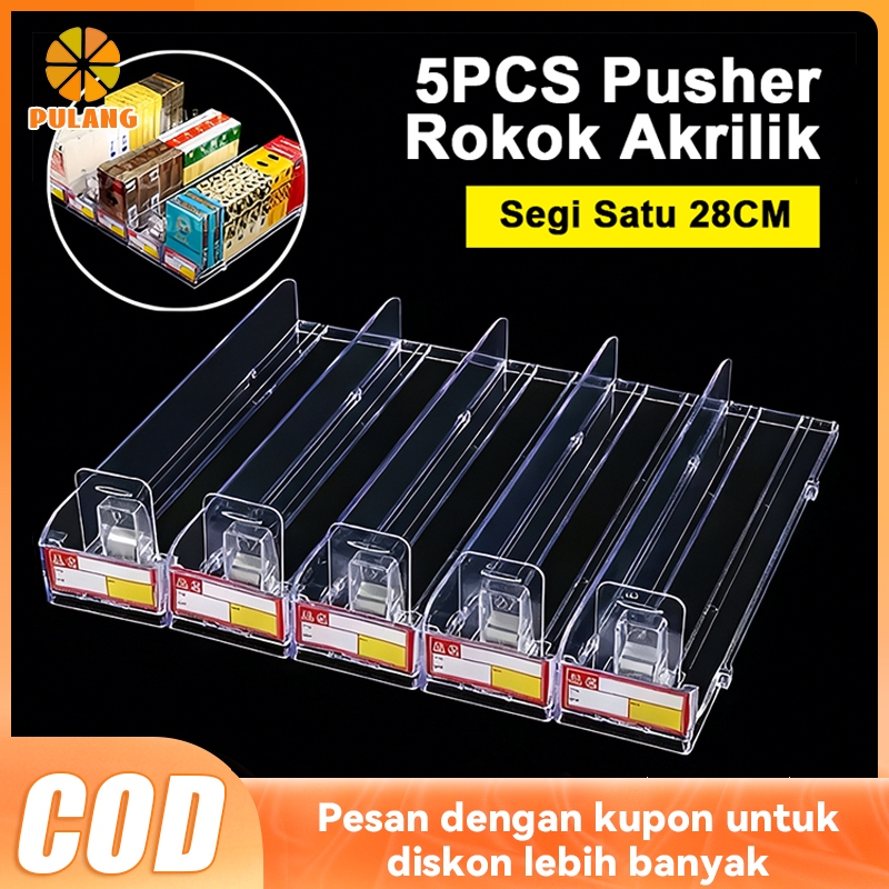Rak Pusher Display Acrylic Otomatis / Tempat Rokok / 5 Baris Rak Rokok Akrilik 28CM