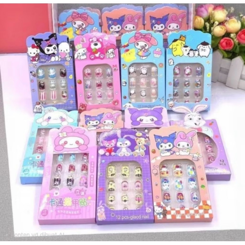 SET KUKU PALSU SANRIO MOTIF UNTUK ANAK CEWEK FAKE NAIL ART KARAKTER