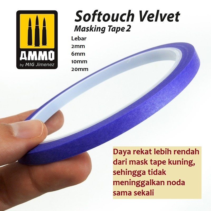 SOFTOUCH VELVET MASKING TAPE 2mm 6mm 10mm 20mm ( @ 25 mtr) - daya rekat lebih rendah dari masking wa