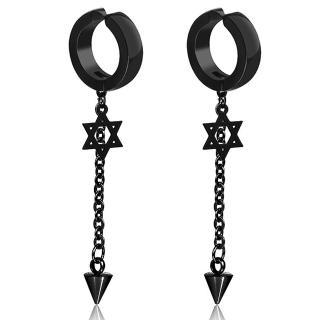 Anting Rantai Harajuku Style Bintang Anti Karat / Anting Jepit Tindik Pria Wanita Gothic Black Spike