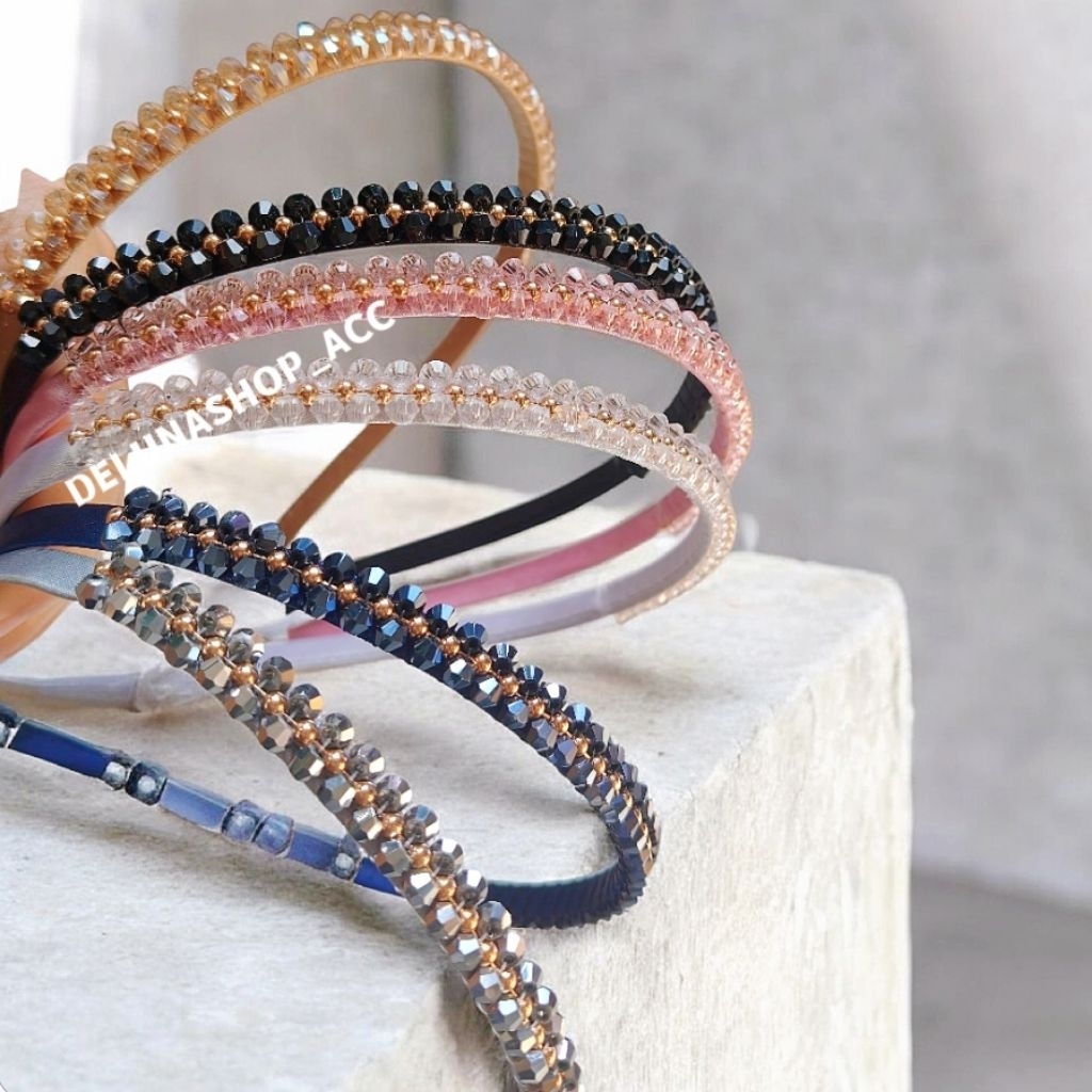 Delunashop_Acc bando manik manik mutiara Bando korea Mutiara Monte-monte Blink Blink Girly Retro Ban