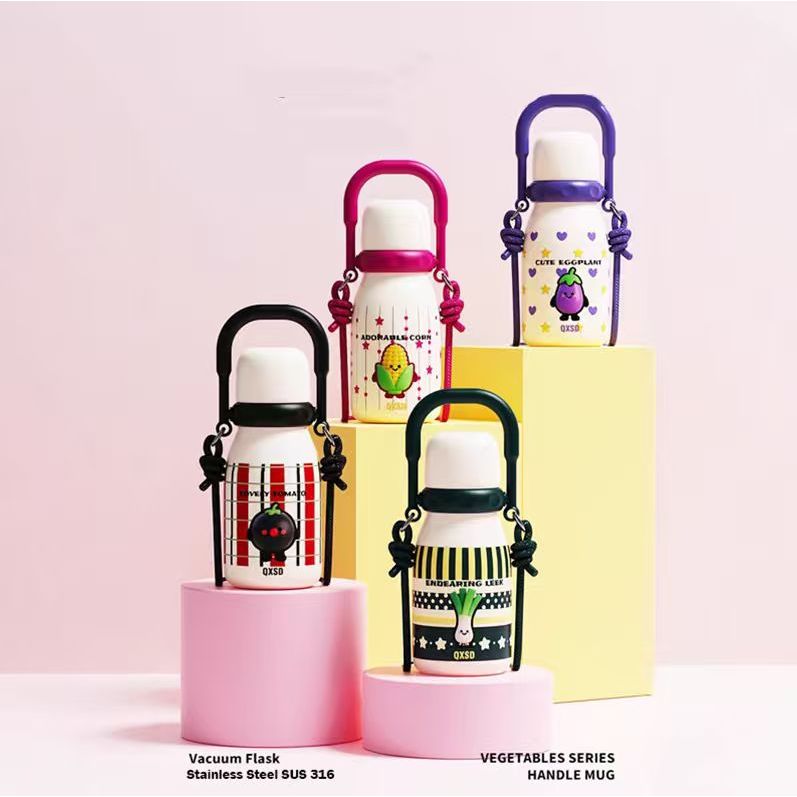 [FST] Termos Botol Minum Stainless Steel 2 Cara Minum Motif Sayuran & Aneka Tulisan I Termos Tenteng