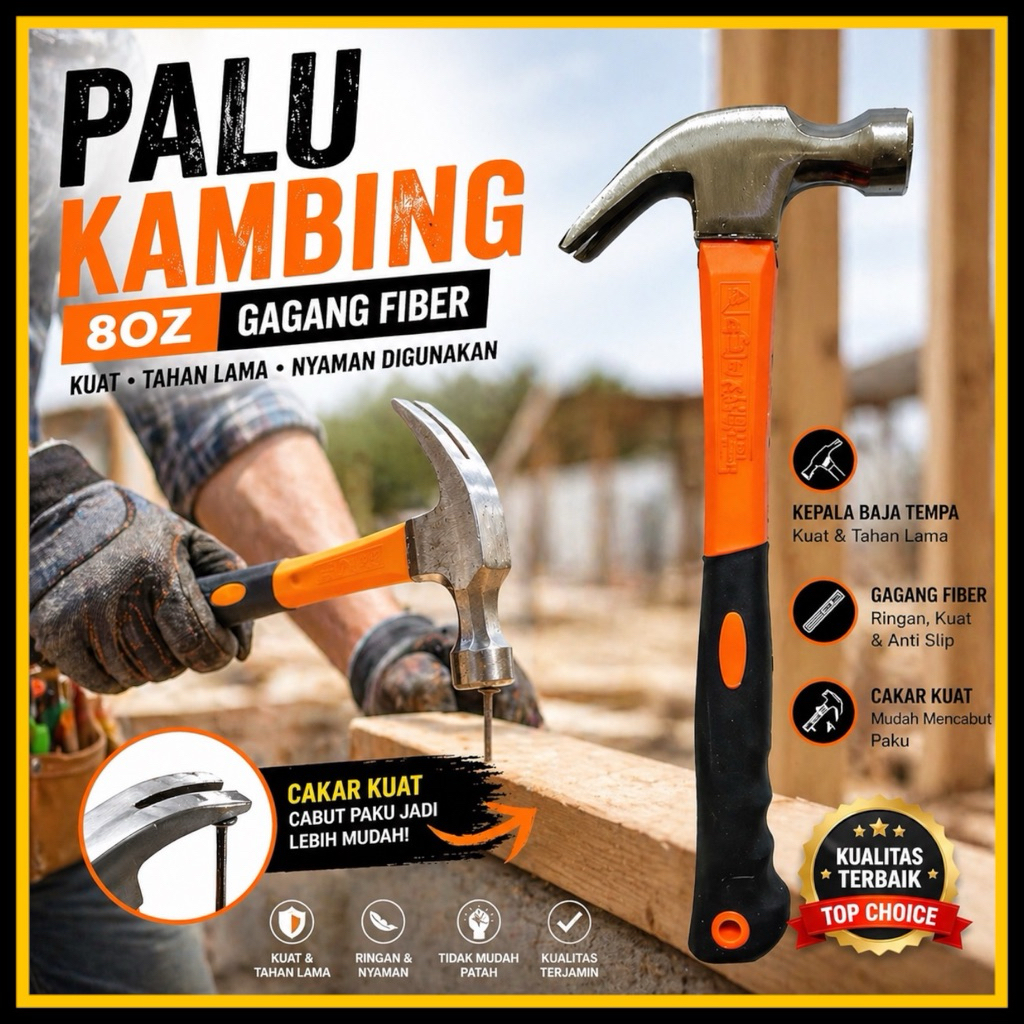 Palu Kambing 8oz Gagang Karet – Alat Tukang / Palu Besi Multifungsi palu besi / palu besi baja asli