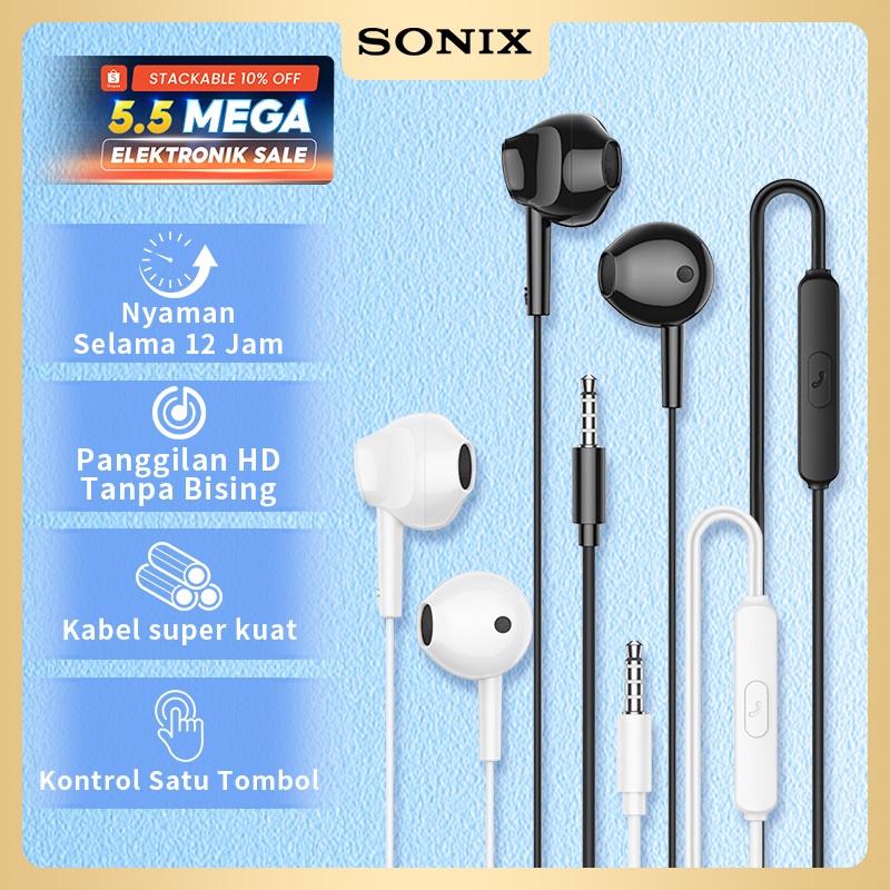 Sonix Earphone Kabel Semi In-Ear SH07  Kualitas Suara Jernih Desain Nyaman  Jack 3.5mm  Cocok untuk 
