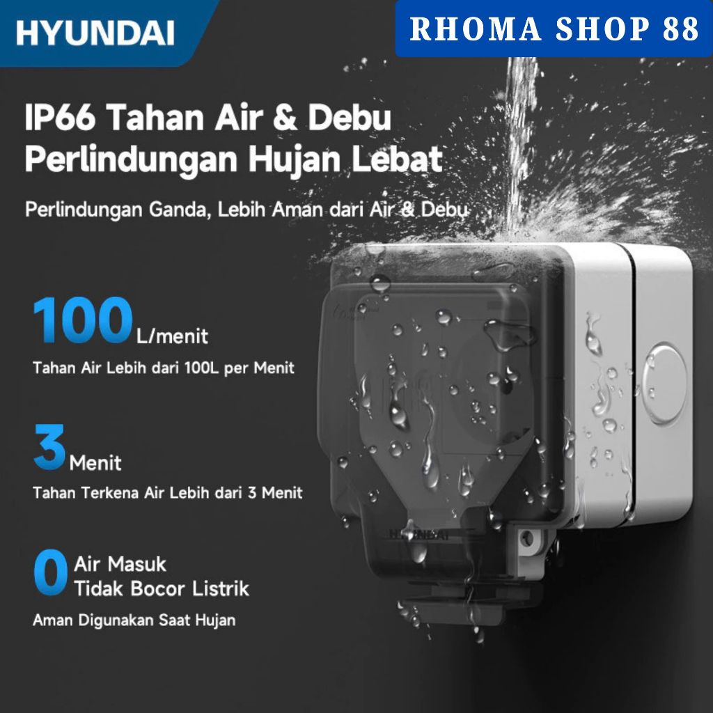 HYUNDAI Stop Kontak Outdoor IP66 Waterproof Anti Air Soket Listrik Dinding SNI