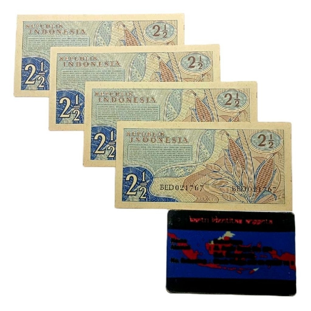 UANG 2½ RUPIAH 1961 SERI URUT 4 LEMBAR