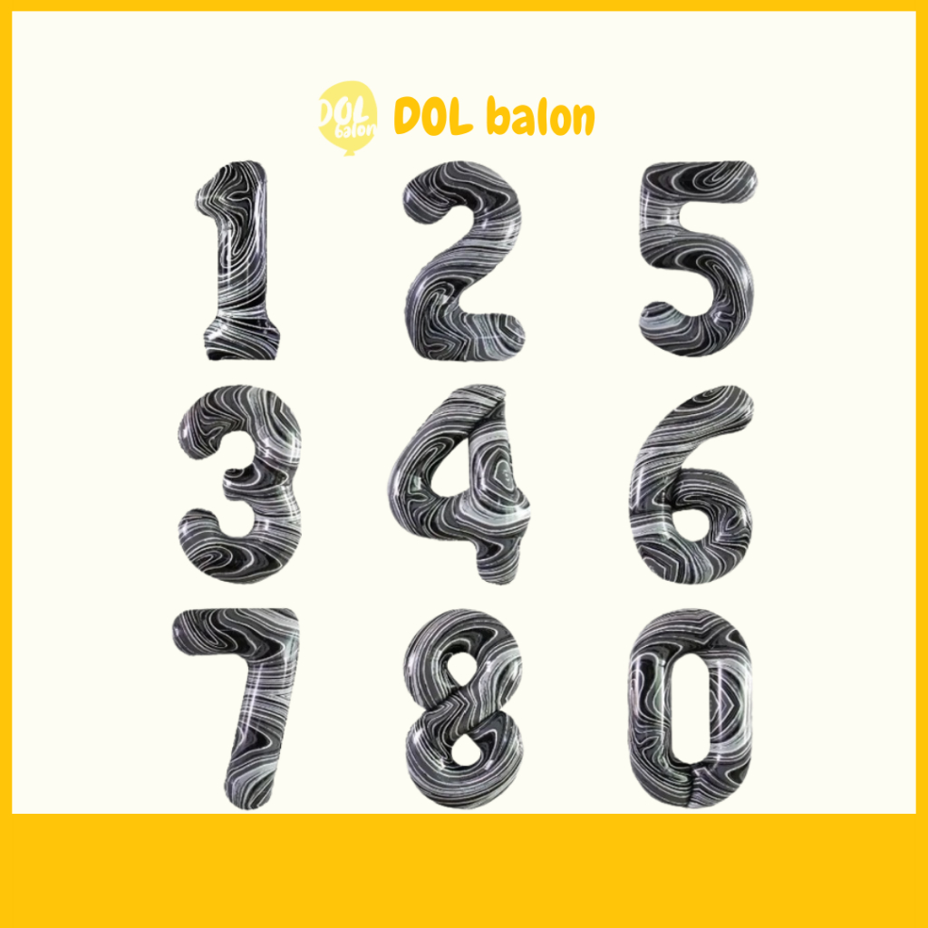 BALON ANGKA 100cm HITAM MARBLE