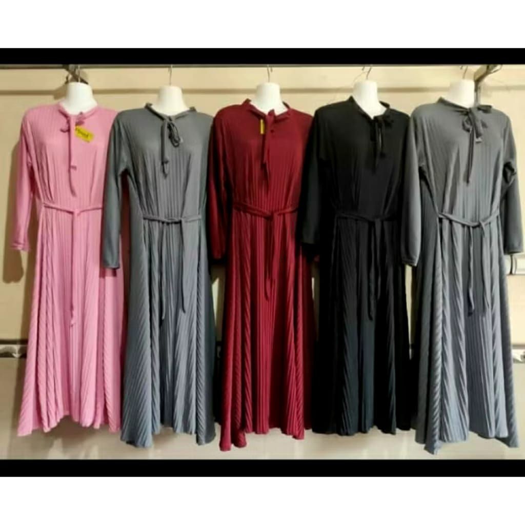 Gamis Plisket Jumbo/ Gamis Tali Plisket Leher / Gamis Plisket Murah Jumbo
