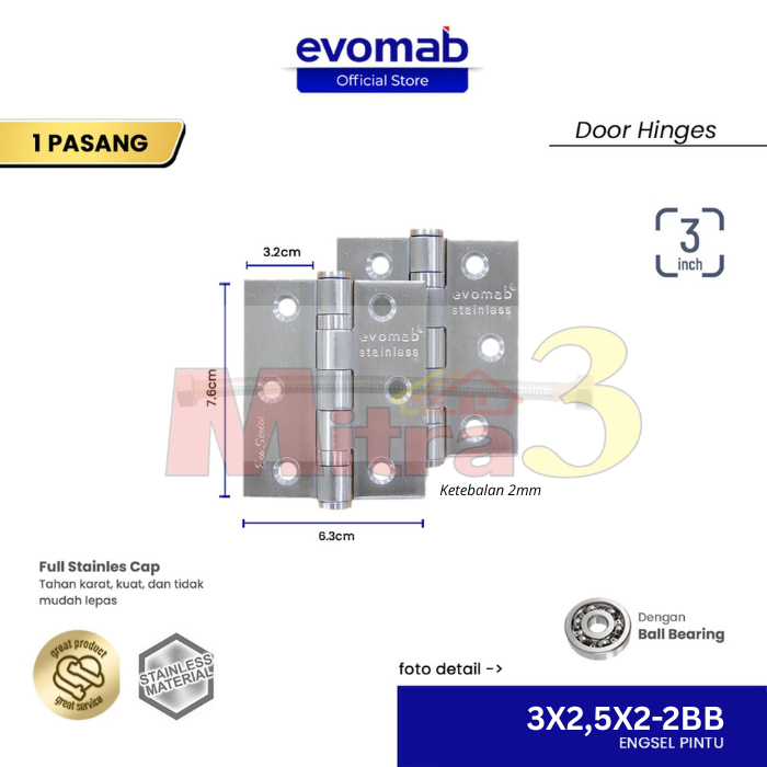 EVOMAB Engsel Jendela 3" Stainless Steel / Engsel Pintu 3 inch