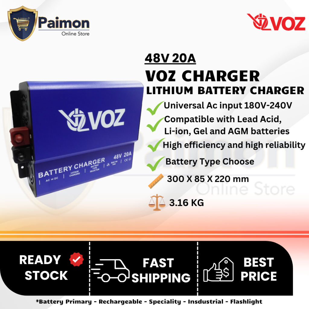 CHARGER VOZ LITHIUM BATTERY 48V 20A | LITHIUM BATTERY CHARGER 48V 20A
