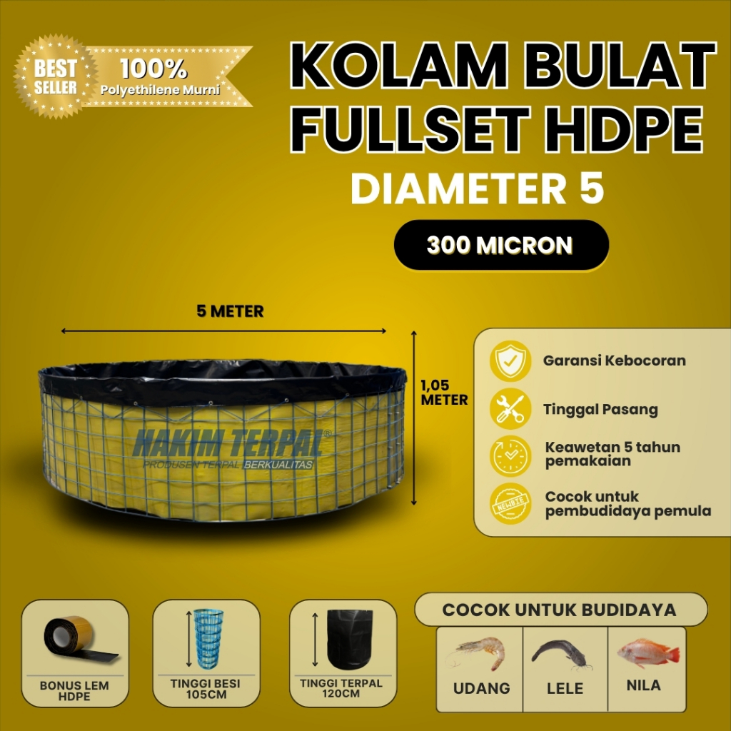 kolam bulat D5 fullset hdpe 300 mikron