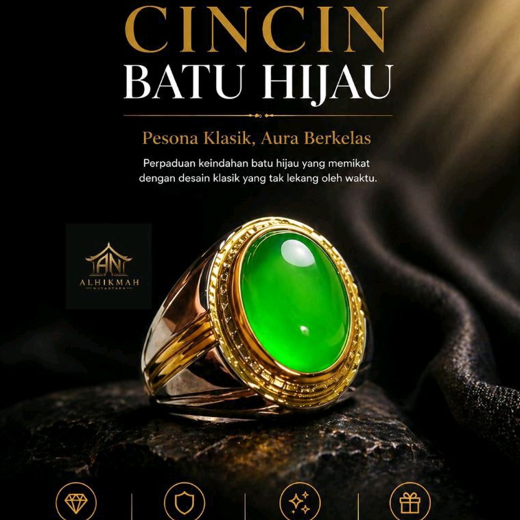 CINCIN Pria Batu Hijau Natural Premium-Rings Titanium
