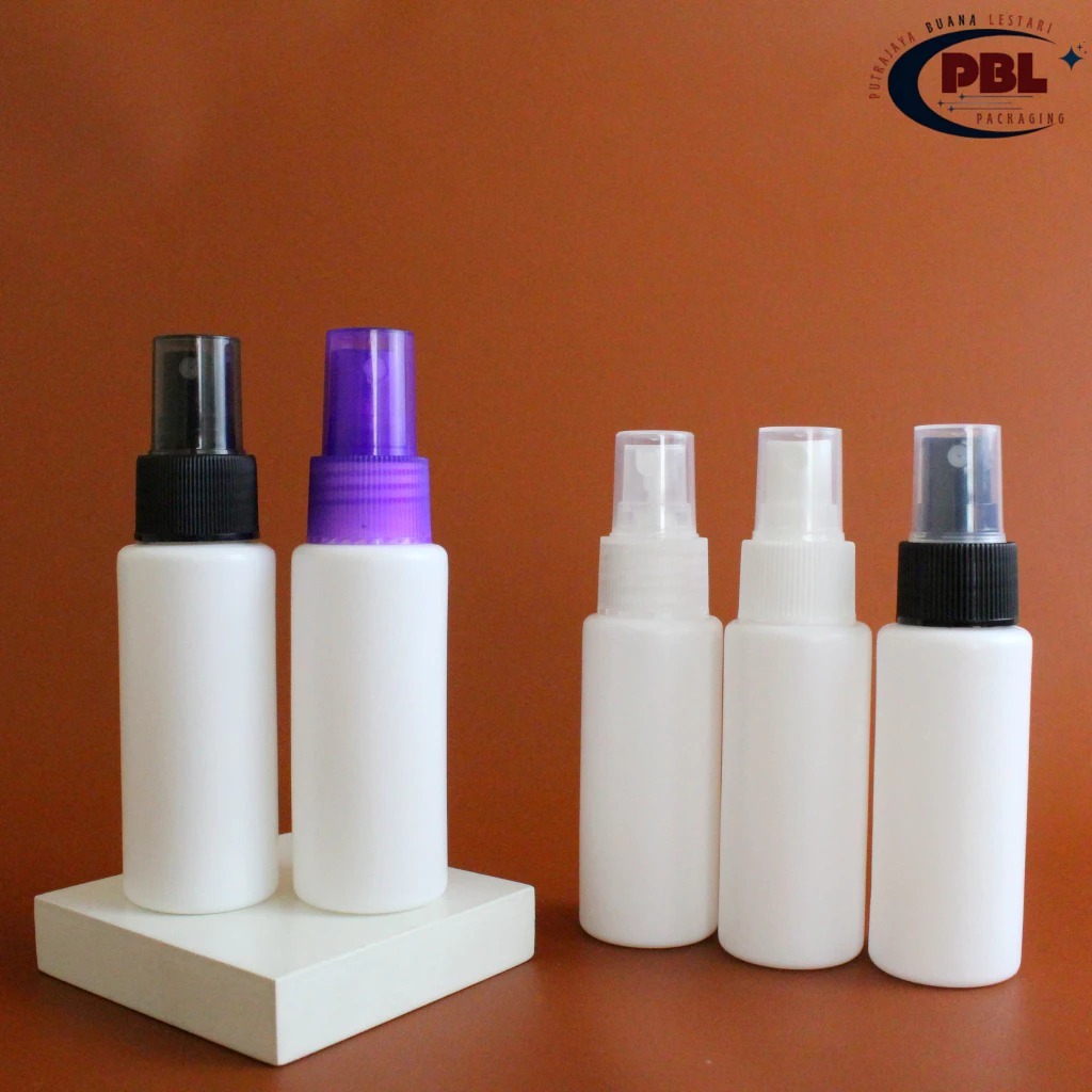 BOTOL SPRAY 60 ML VARIAN NECK 24 / BOTOL  HDPE PUTIH 60ML - TUTUP SPRAY HALFCAP NECK 24