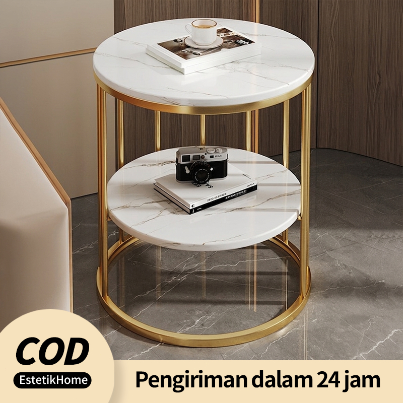 COD Meja Sudut Meja Marmer Putih Meja Cafe Meja Ruang Tamu Minimalis Lapisan Cocok Untuk Ruang Tamu 