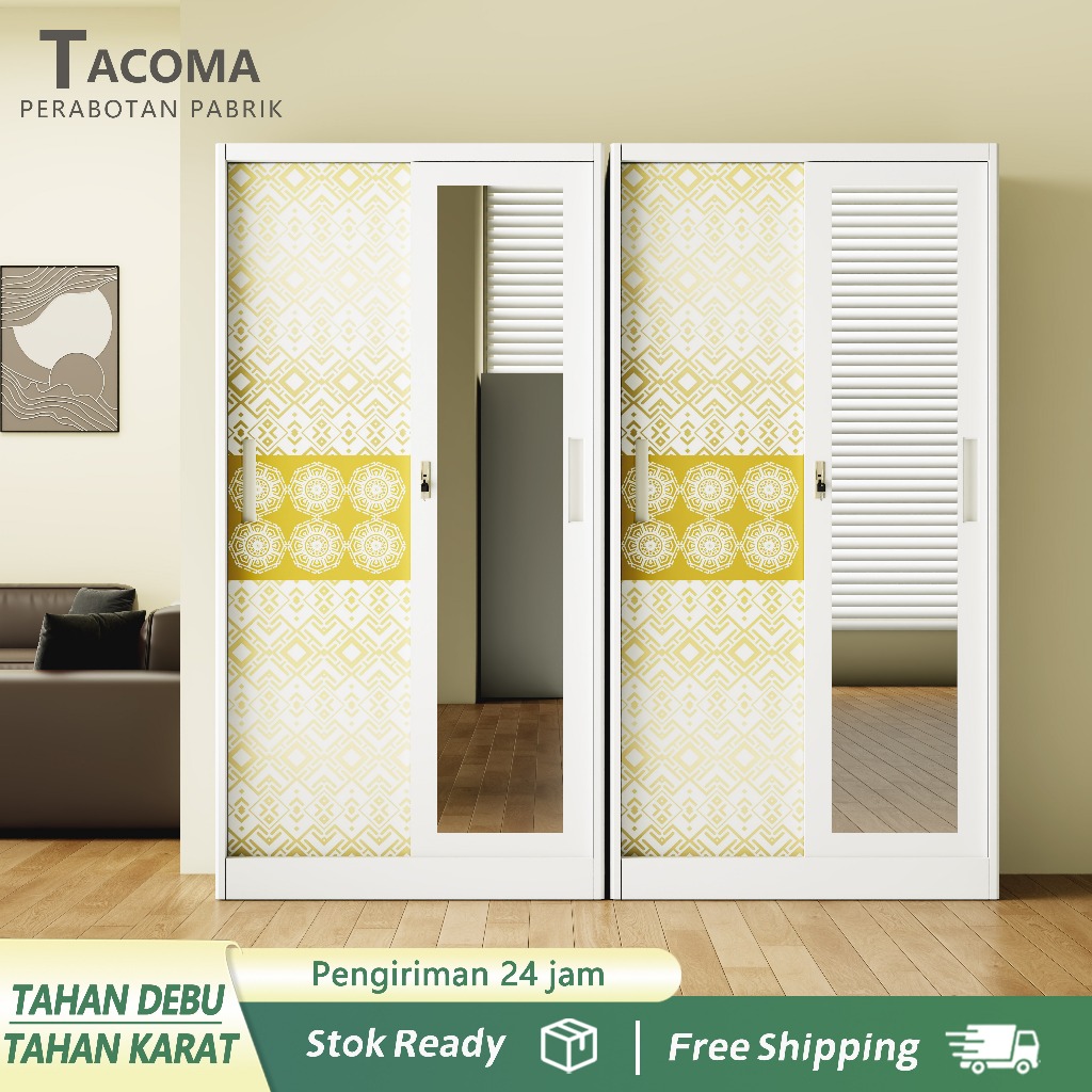 Lemari Pakaian Besi Full Plat Besi Multi Pintu Sliding Model Minimalis Modern
