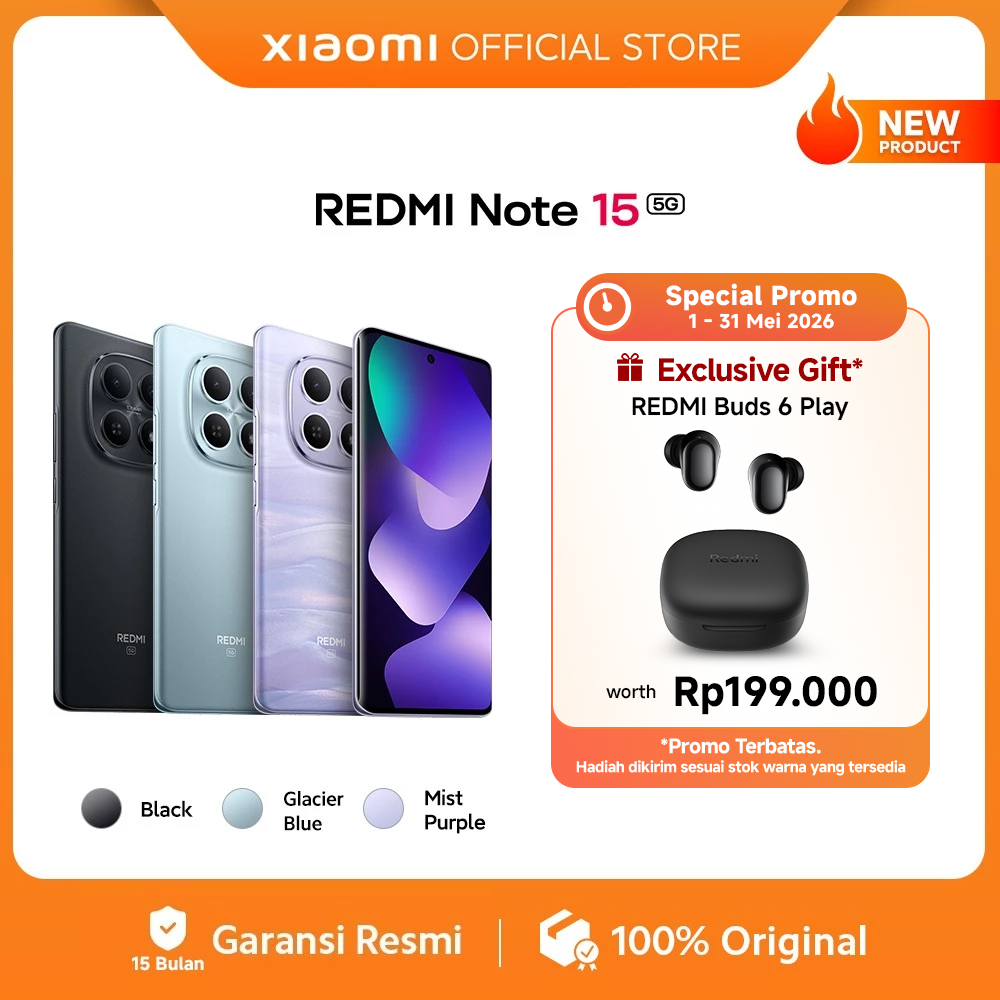Xiaomi Redmi Note 15 5G (6/128 GB) (8/256 GB) (12/512 GB) | Baterai 5520mAh dengan desain ramping | 