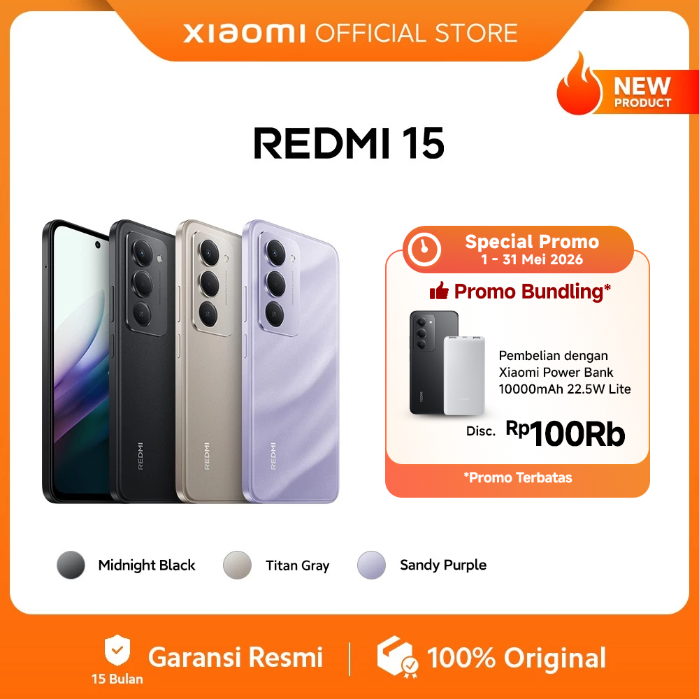 Xiaomi Redmi 15 (8GB/128GB) (8GB/256GB) Baterai besar 7000mAh dengan pengisian daya 33W | Ekspansi R