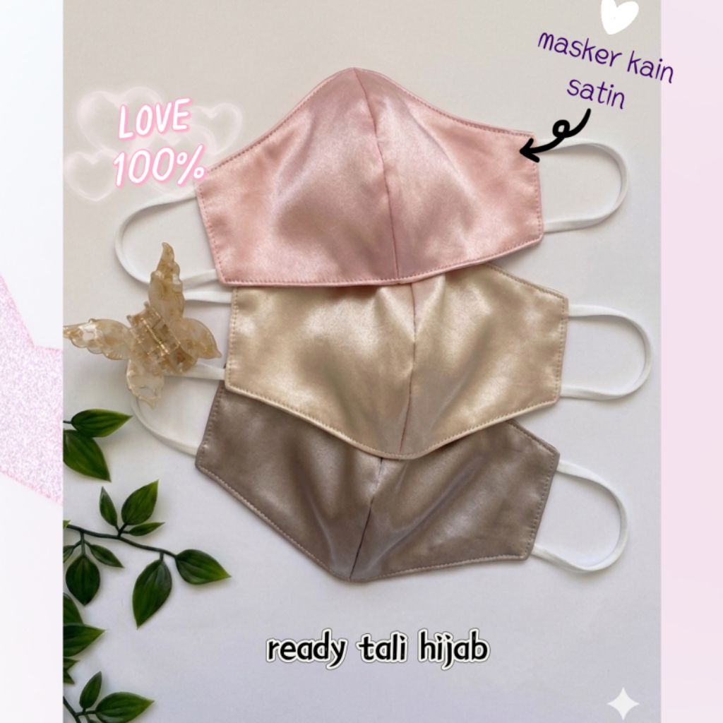 Masker satin masker kain masker dewasa 3plysatin silk wanita dewasa ready tali hijab aksesoris wanit