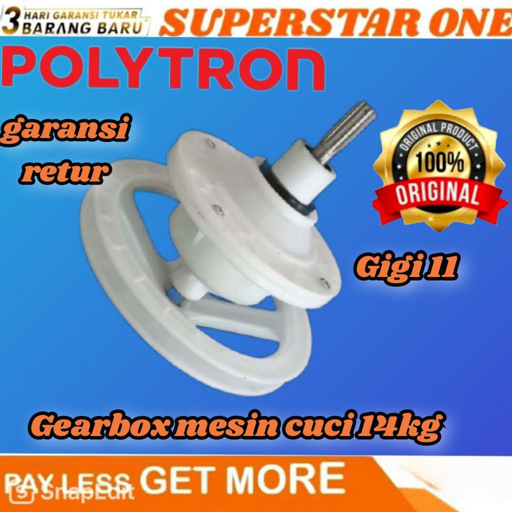 Gearbox mesin cuci polytron kapasitas 14kg/gearbox as gigi 11 polytron