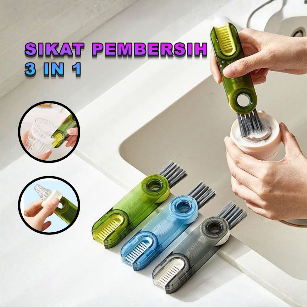 Sikat Pembersih 3in1 Alat Gosok Pembersih Mulut Gelas Sikat Pembersih Botol Serbaguna WM-11