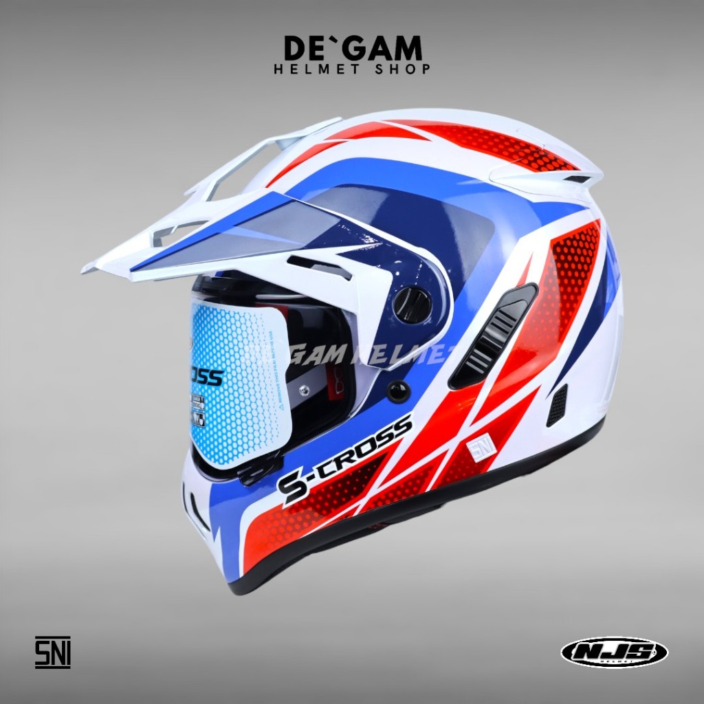 NJS S-Cross Motif Storm Blade - White Pearl/Red Blue - Helm Touring - Helm Full Face