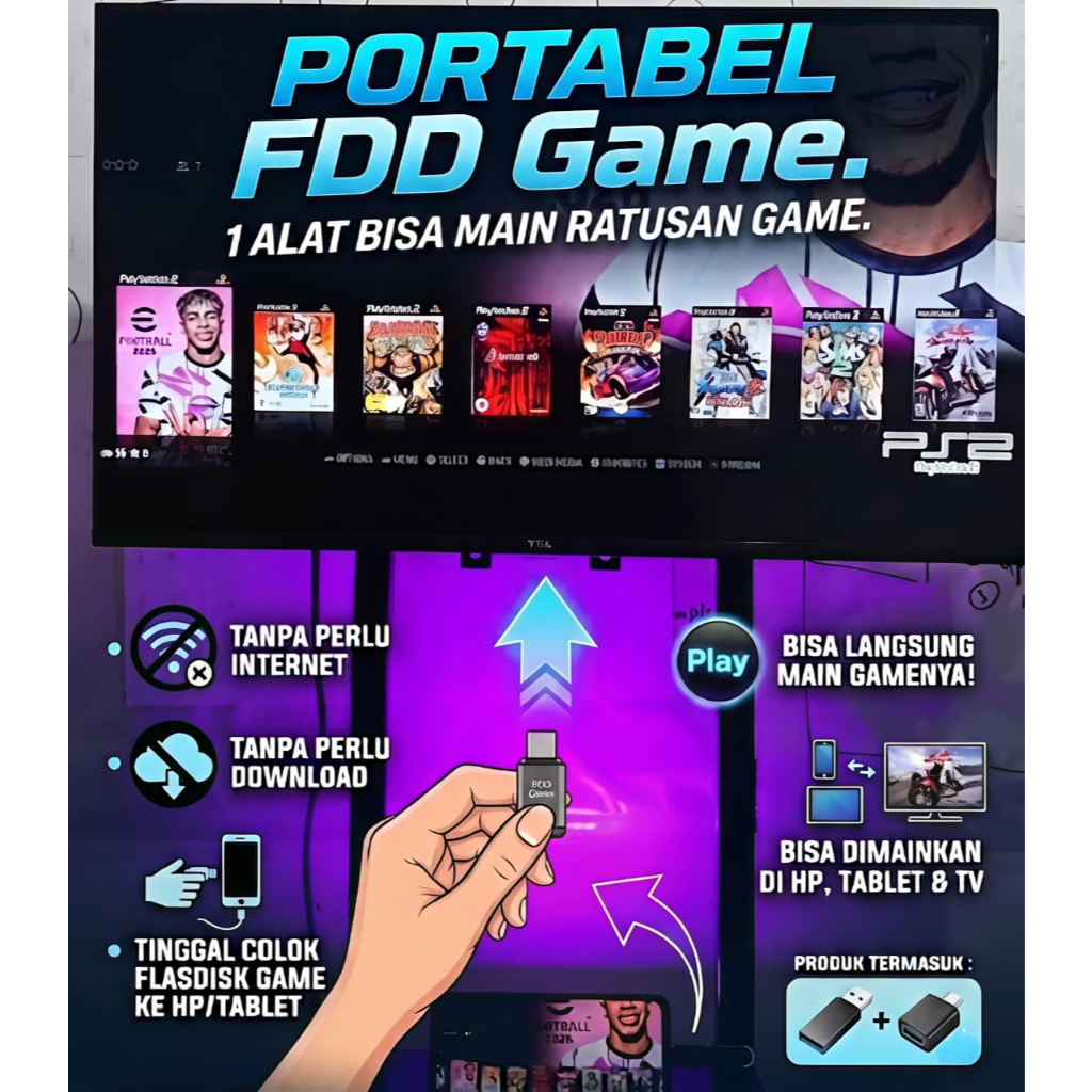 Portable FDD Game, Bisa main ratusan game langsung dari HP/Tablet & TV