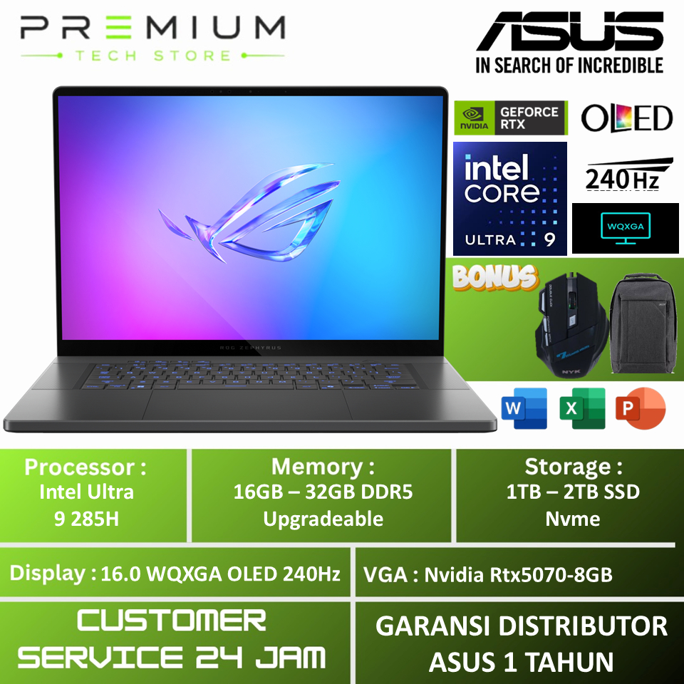 ASUS ROG ZEPHYRUS G16 Intel Core Ultra 9 285H 32GB 2TB SSD RTX5070 WQXGA OLED 249Hz Windows 11 Home