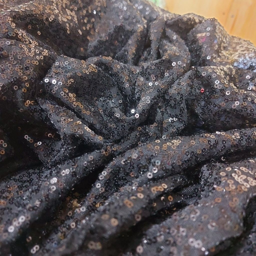 kain tile full payet premium mewah - kain tile payet sequin premium  ( hitam) R-2