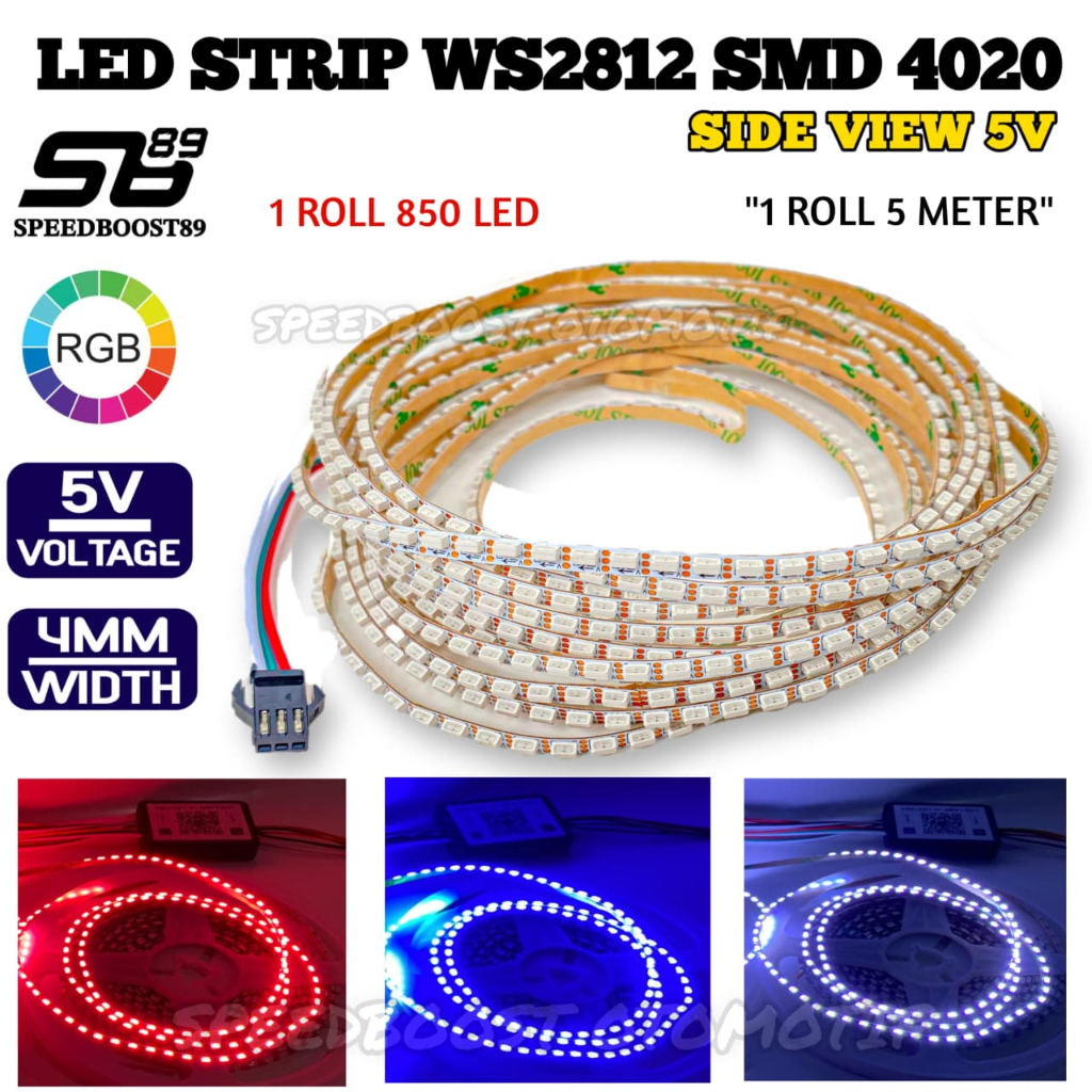 LED Strip WS2812 170 LED Side View 4020 RGB 5Volt 850 LED 5 Meter / 1 Roll Lebar PCB 4mm
