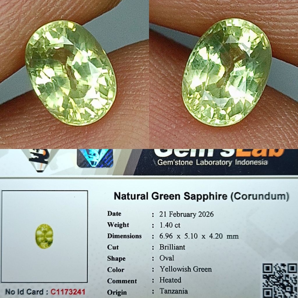 NATURAL GREEN SAPPHIRE TANZANIA 1.40 CARAT GOOD LUSTER MEMO GLI LAB