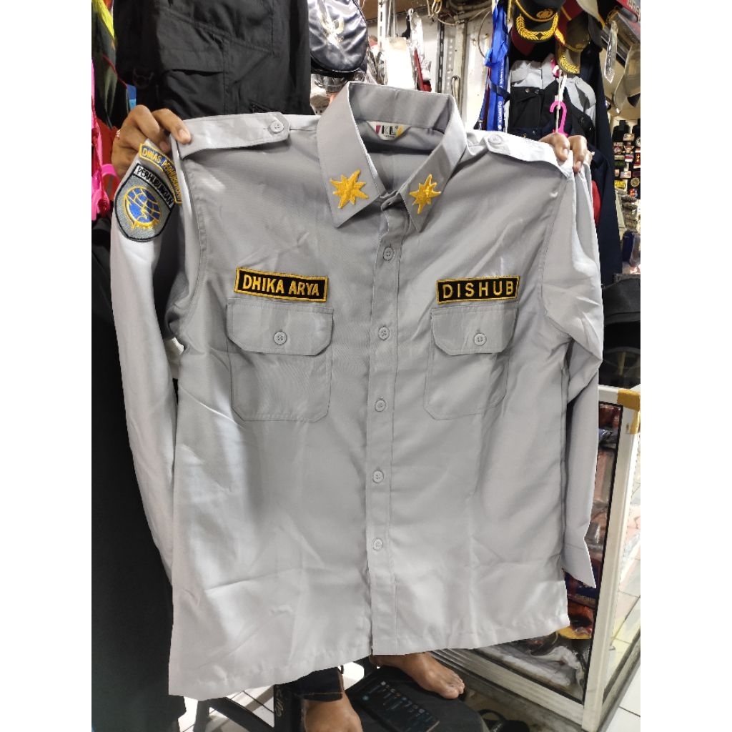 baju pdl dishub +bordir/kemeja pdl dishub abu2/baju pdl peehubunggan