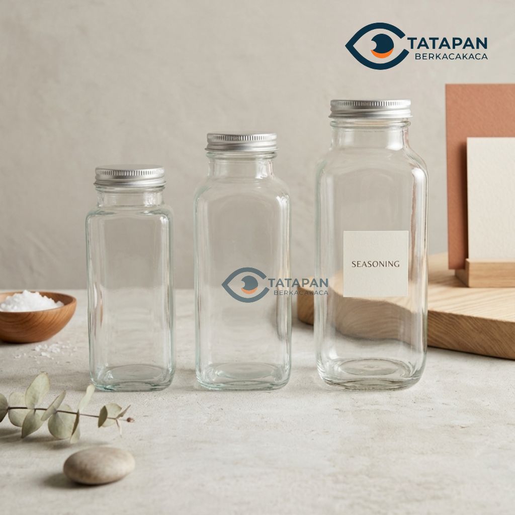 Botol Kaca Kotak French Square 250-ml 350-ml 500-ml  / Botol Kaca Juice Kopi Susu