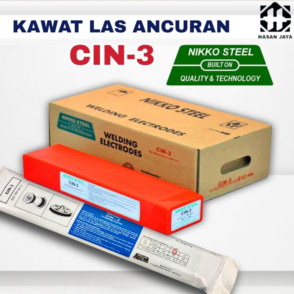 Kawat Las Ancuran Besi Cor Nikko Steel CIN 3 CIN-3 CIN 3 Ukuran 2,6 - 3,2mm