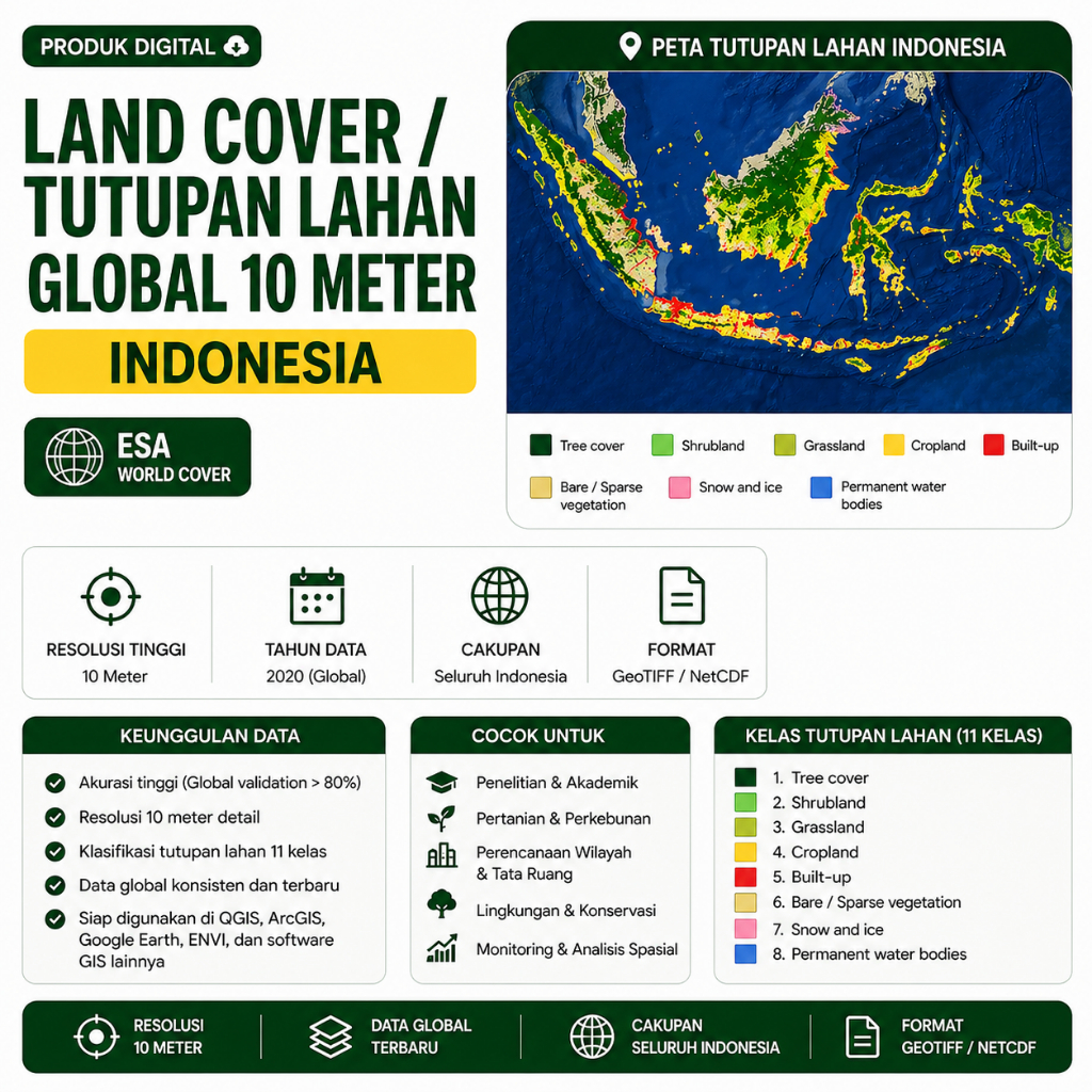 Jasa Olah Data Land Cover / Tutupan Lahan Indonesia | ESA WorldCover v100