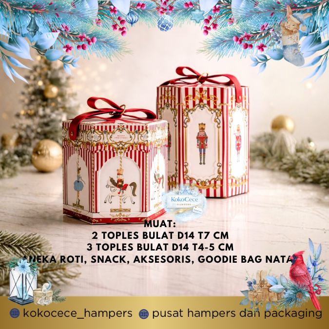 Hexagon Box Christmas Carousel Kotak Hampers Merry Go Round Natal Dus Roti Toples Natal Kue Roti Sna